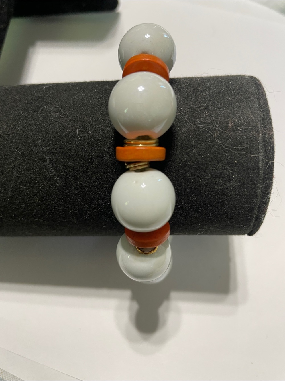 White and Orange Beaded Stretch Bracelet 9/6/6